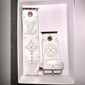 Upcycled authentic Louis Vuitton white mahina leather Apple Watch band
